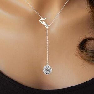 Silver Drop “Love” Necklace with Crystal Ball Charm